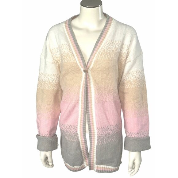 CCC Brown Tan Classy City Chicks Size Large Open Knit Cardigan Cozy Streetwear - Picture 2 of 10